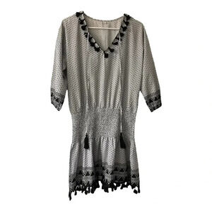 Bathing suit coverup  Black and White Patterned with tassels Size Small